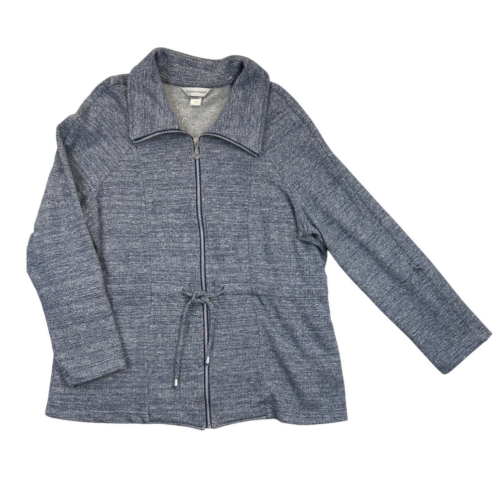 Christopher‎ & Banks Jacket Womens XL Blue Heathered Full Zip Roll Tab Option